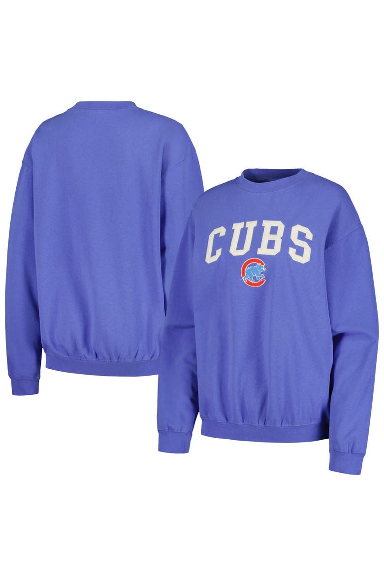 Women's Soft as a Grape Royal Chicago Cubs Pigment Dye Pullover Sweatshirt, Main, color, Royal