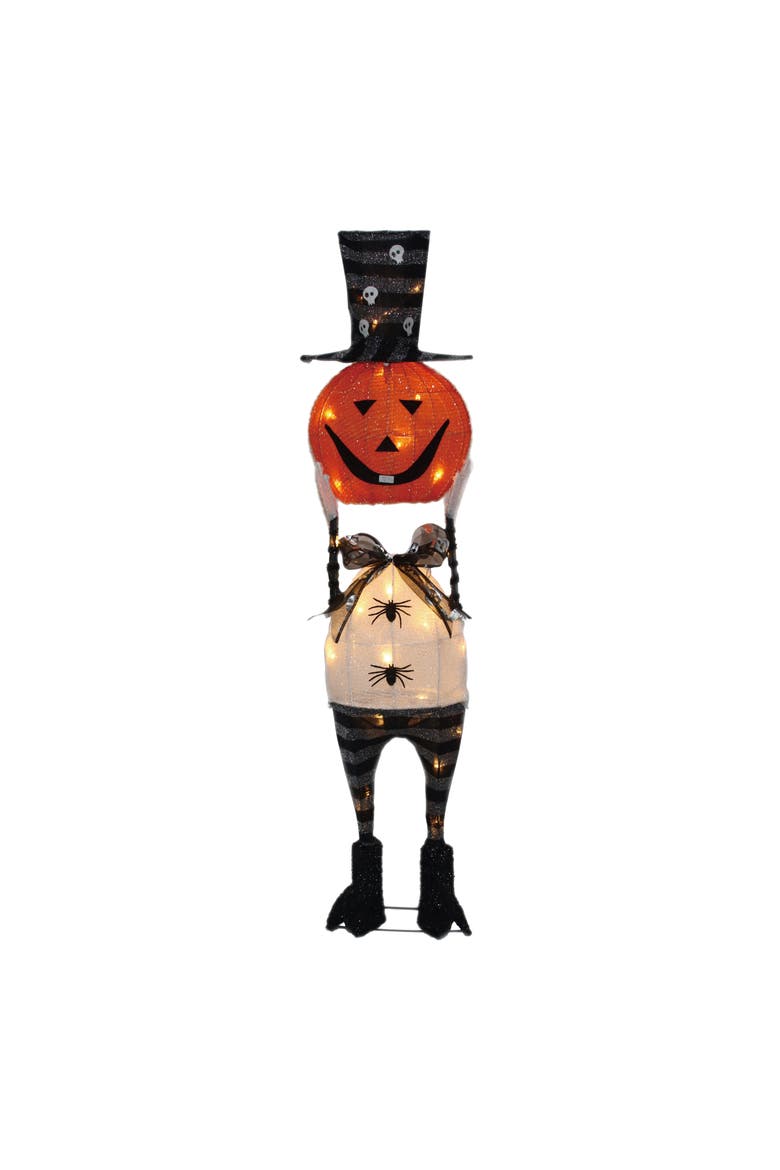 3ft Headless Jack O Lantern Halloween Decoration, Metal, Modern, Floor, Outdoor, Orange, Indoor/Outdoor Use, Requires 3 AA Batteries, Prelit with 25 White LED Bulbs, Main, color, Orange