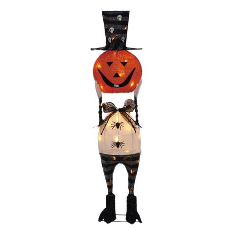 3ft Headless Jack O Lantern Halloween Decoration, Metal, Modern, Floor, Outdoor, Orange, Indoor/Outdoor Use, Requires 3 AA Batteries, Prelit with 25 White LED Bulbs