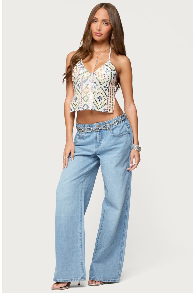 Mirra Flower Pocket Low Rise Wide Leg Jeans, Alternate, color, BLUE