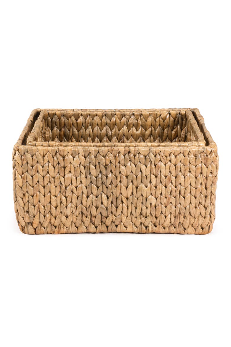Leif Rustic Minimalist Hand-Woven Hyacinth Nesting Baskets with Handles, Alternate, color, Natural