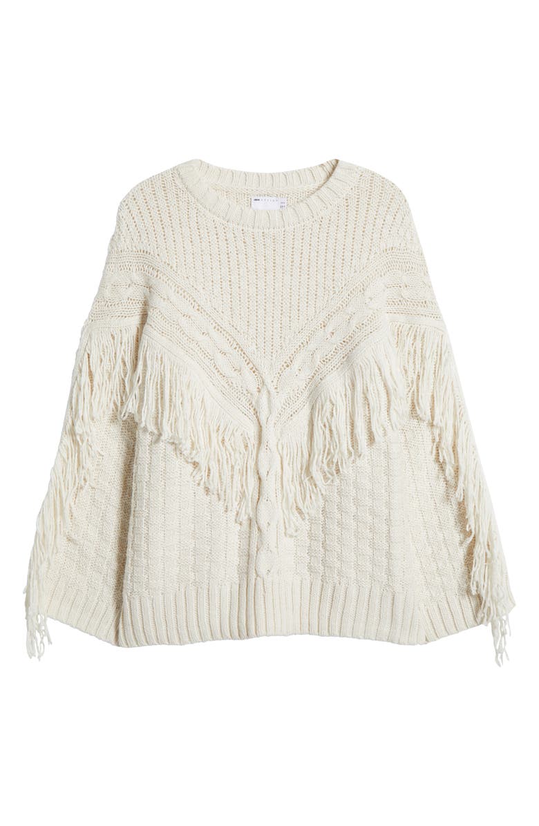 ASOS DESIGN Curve Cable & Fringe Sweater, Alternate, color, Cream