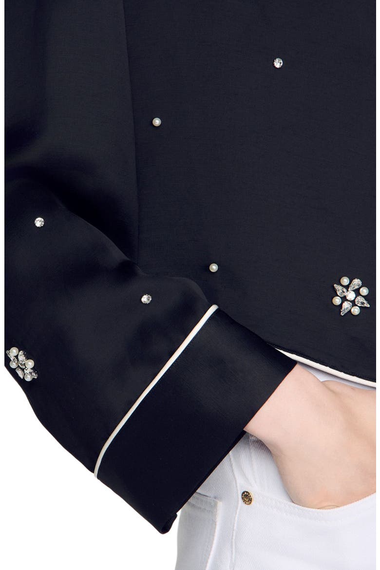 Shirt with beads and rhinestones, Alternate, color, Black