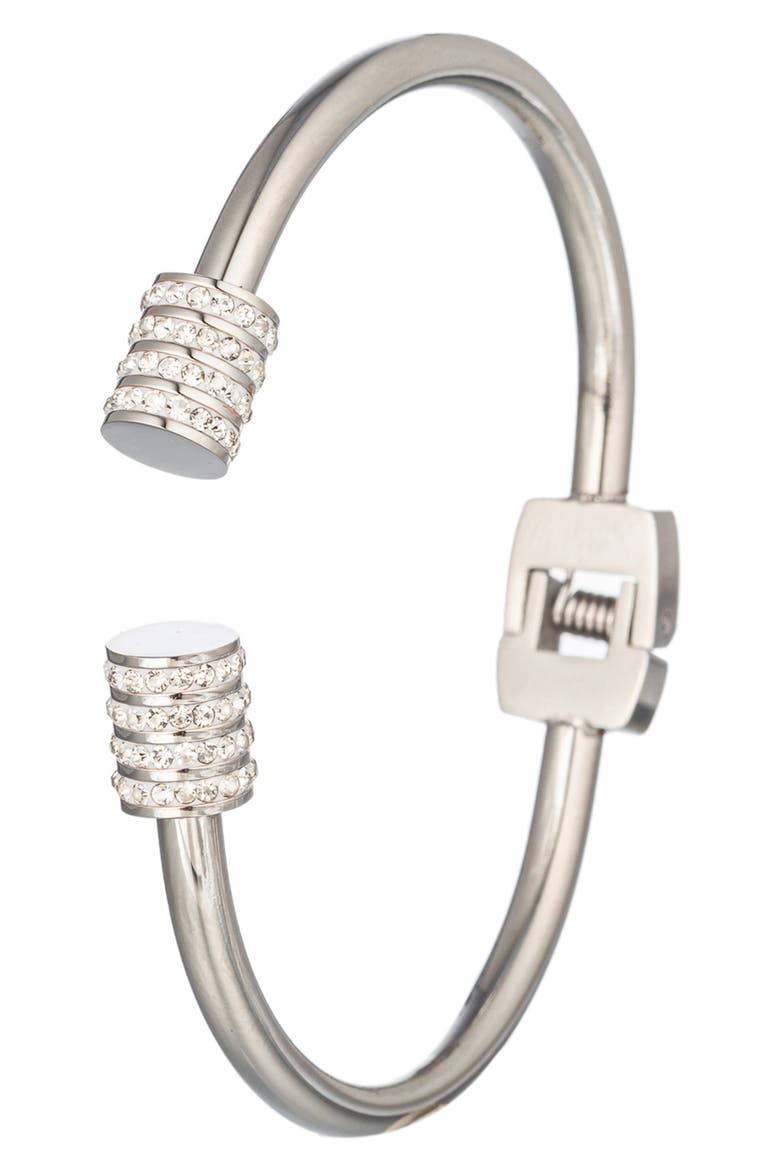 The Luxe Collection Makayla Silver Titanium Cubic Zirconia Crystal Open Cuff Bracelet, Main, color, SILVER