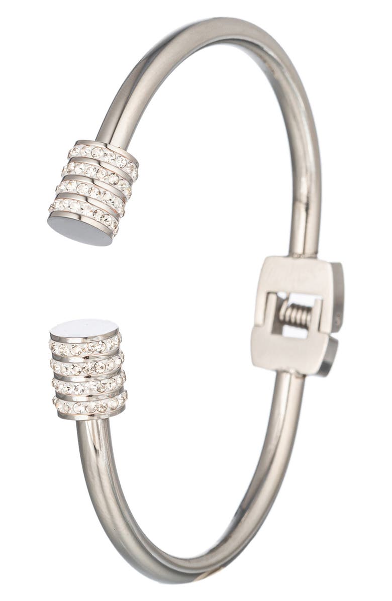 EYE CANDY LOS ANGELES The Luxe Collection Makayla Silver Titanium Cubic Zirconia Crystal Open Cuff Bracelet, Main, color, 