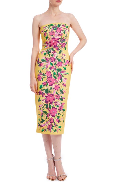 Floral Print Strapless Sheath