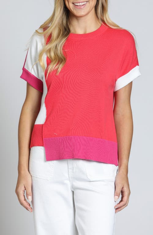 Apny Colorblock Asymmetric Cotton Sweater In Pink Multi