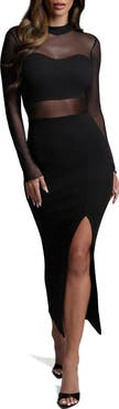 bebe Powermesh Long Sleeve Midi Dress