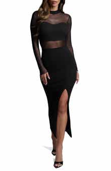 bebe Powermesh Long Sleeve Midi Dress