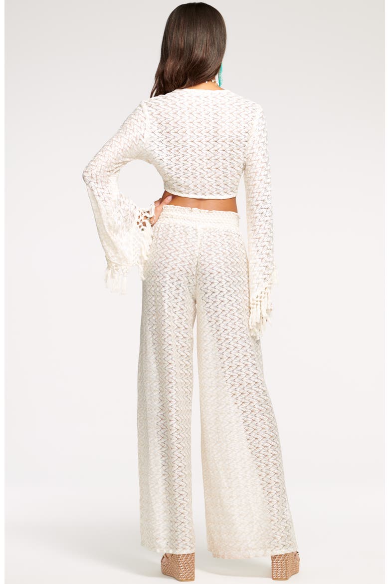 Gloria High Waist Wide Leg Cover-Up Pants, Alternate, color, WHITE/ GOLD ZIGZAG