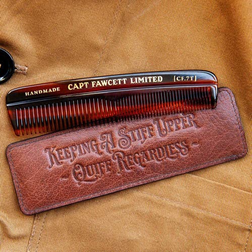 Captain Fawcett Pocket Hair Comb With Leather Sleeve In Brown