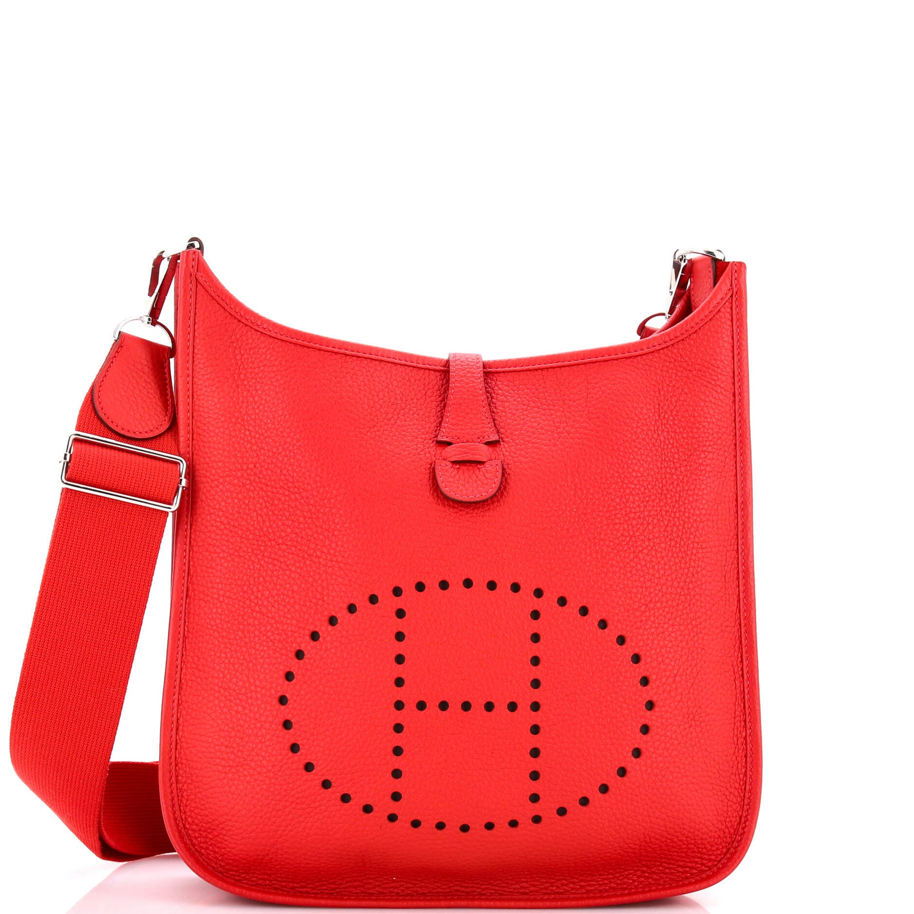 Pre-Owned Hermes Evelyne Bag Gen III Clemence PM, Main, color, Rouge Casaque