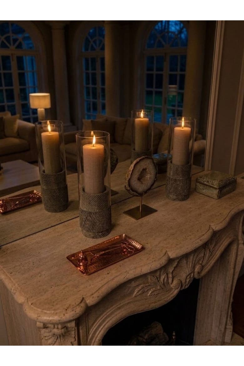 Estonia Hurricane Candle Holder, Alternate, color, Fossil Brown Travertine