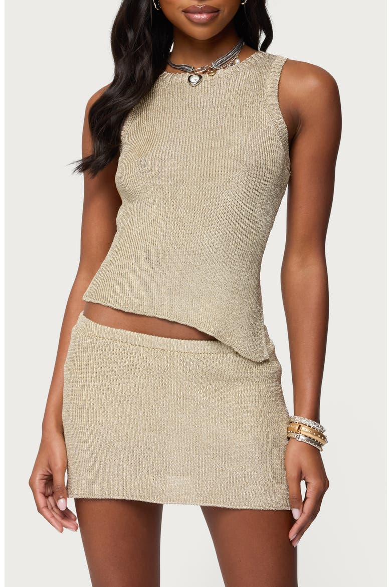 Goldy Asymmetric Hem Metallic Knit Tank Top, Main, color, GOLD