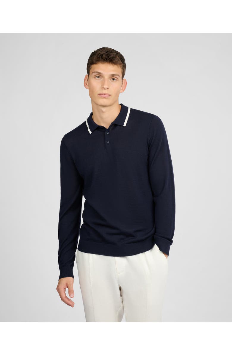 Onia Extra Fine Merino Wool Long Sleeve Polo, Main, color, Midnight/White
