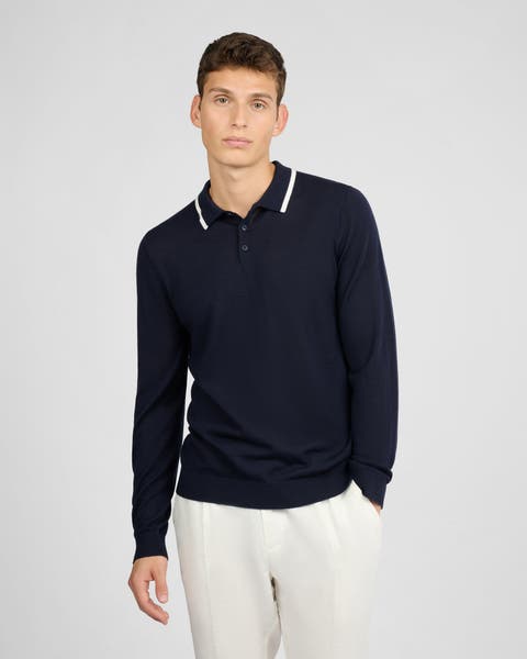 Extra Fine Merino Wool Long Sleeve Polo