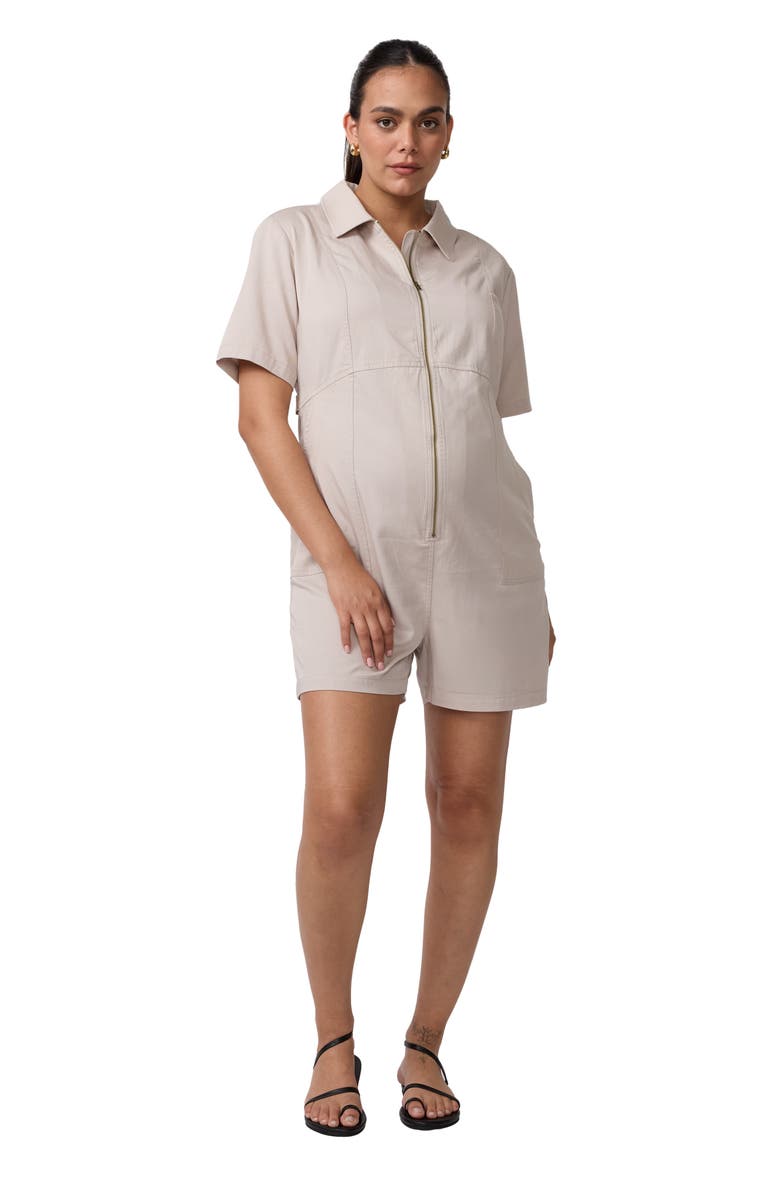 Ingrid & Isabel Short Sleeve Utility Romper, Main, color, Stone