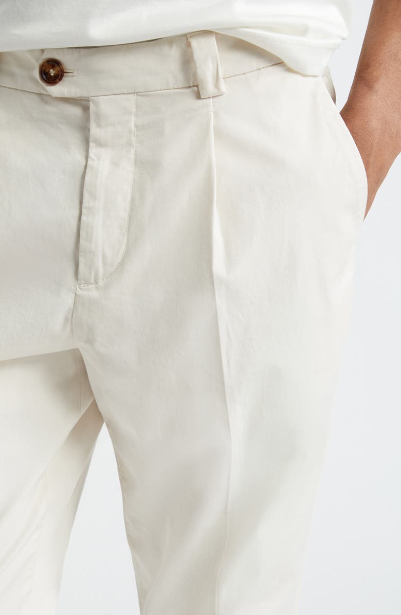 Brunello Cucinelli Pleat Front Garment Dyed Cotton Stretch Gabardine Pants, Alternate, color,