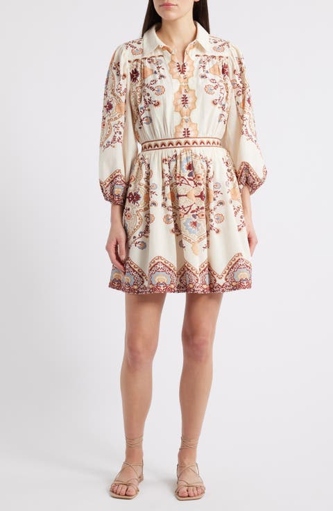 Leigh Placement Print Cotton & Linen Minidress