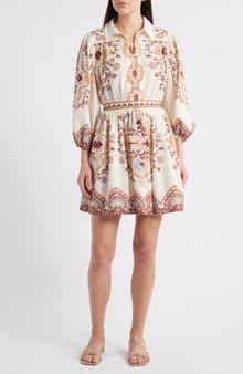 Cleobella Leigh Placement Print Cotton & Linen Minidress