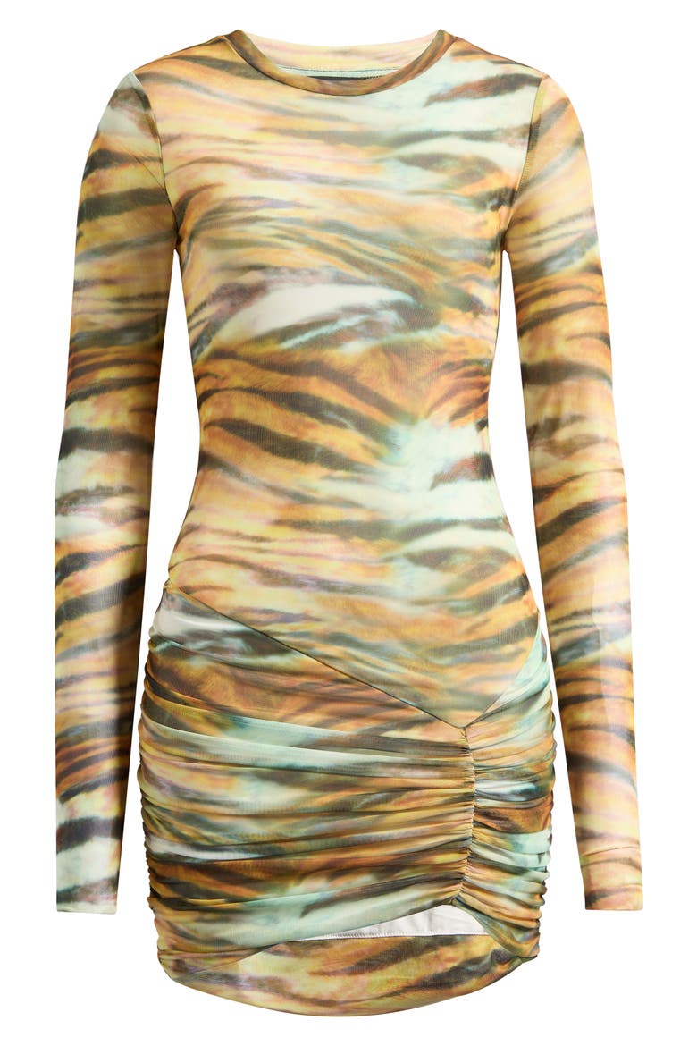 Mirza Abstract Print Long Sleeve Mesh Minidress, Alternate, color, CITRON TIGER