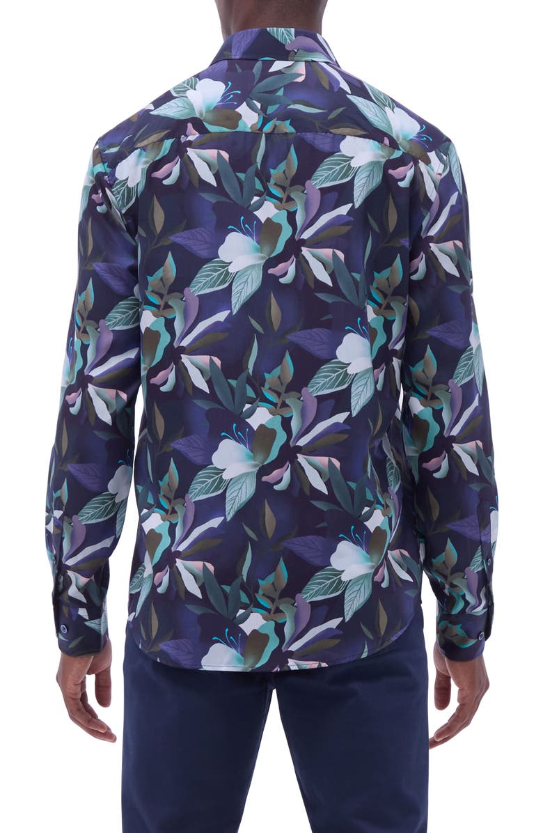 Bugatchi Julian Shaped Fit Button-Up Shirt, Alternate, color, Navy