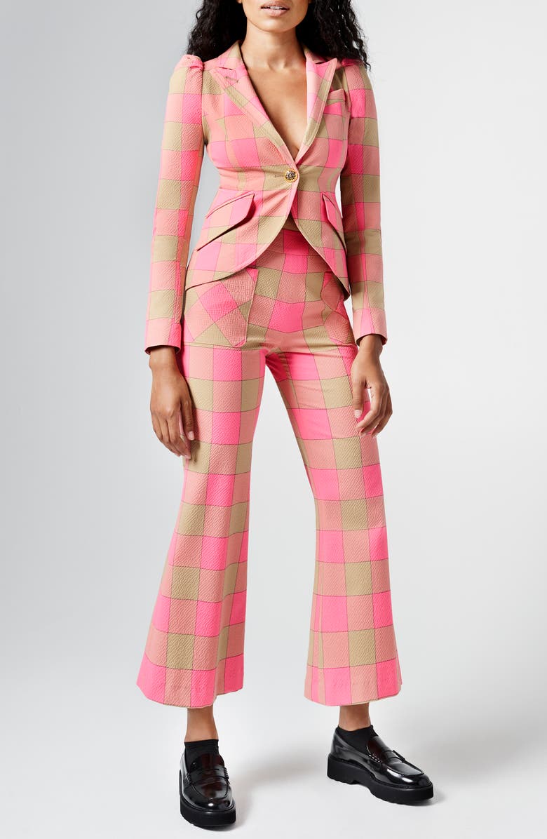 Smythe Plaid Pouf Sleeve Blazer, Alternate, color, 