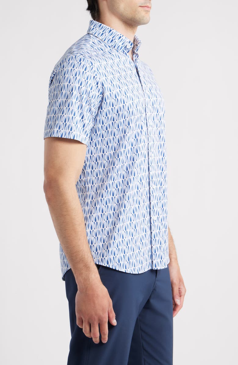 Mizzen+Main Halyard Trim Fit Abstract Short Sleeve Button-Up Shirt, Alternate, color, Provence Sails