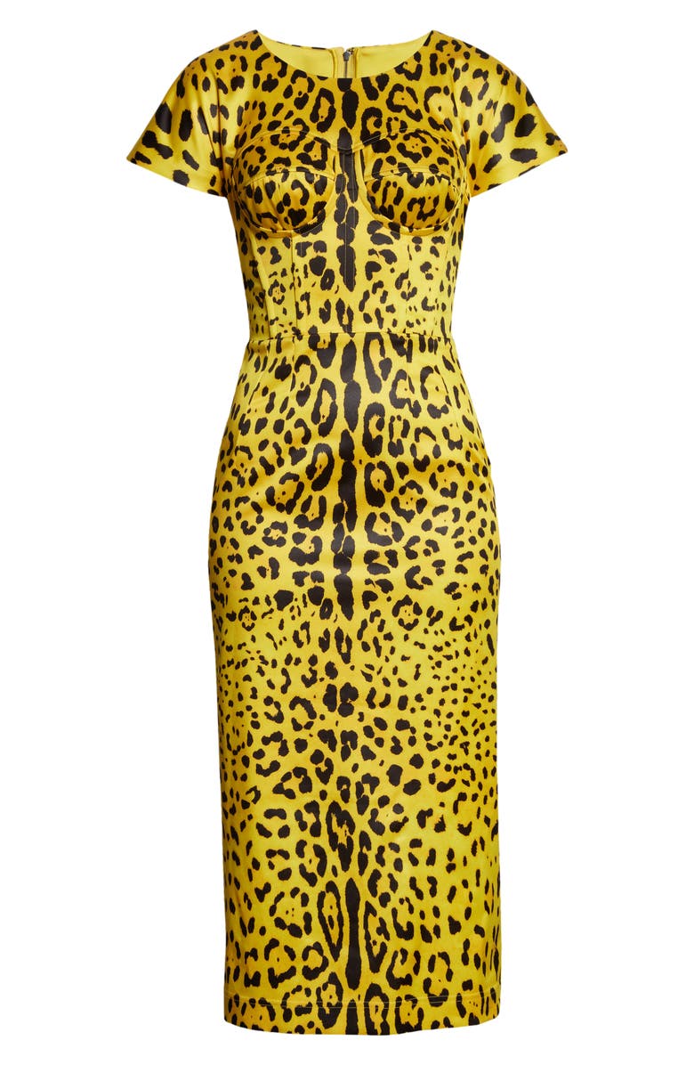 Dolce&Gabbana Leopard Print Bustier Bodice Sheath Dress, Alternate, color, 