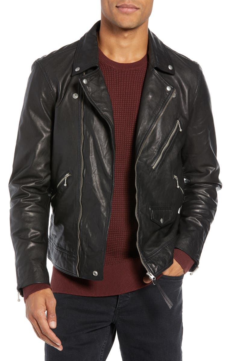 AllSaints Holt Slim Fit Leather Biker Jacket, Main, color, 