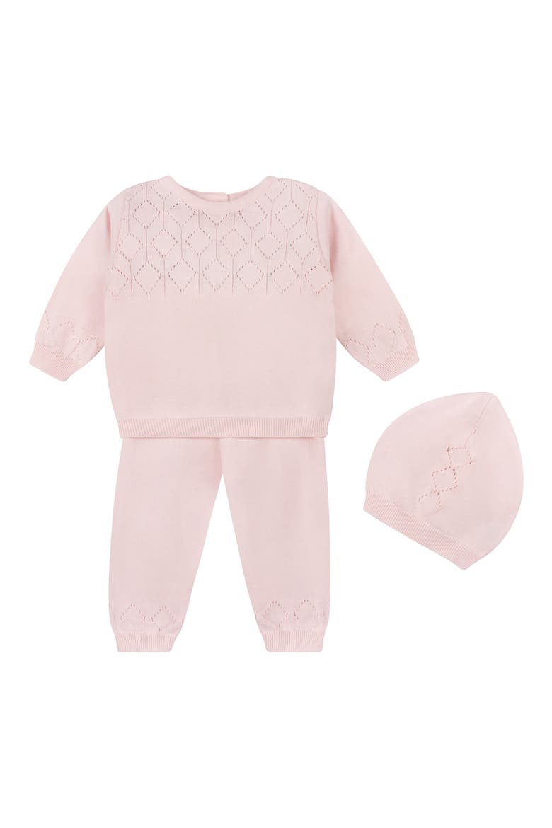 Lux Cotton Pointelle Top, Pants & Hat Set, Main, color, PINK