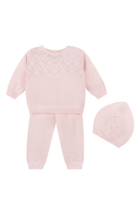 Lux Cotton Pointelle Top, Pants & Hat Set (Baby)