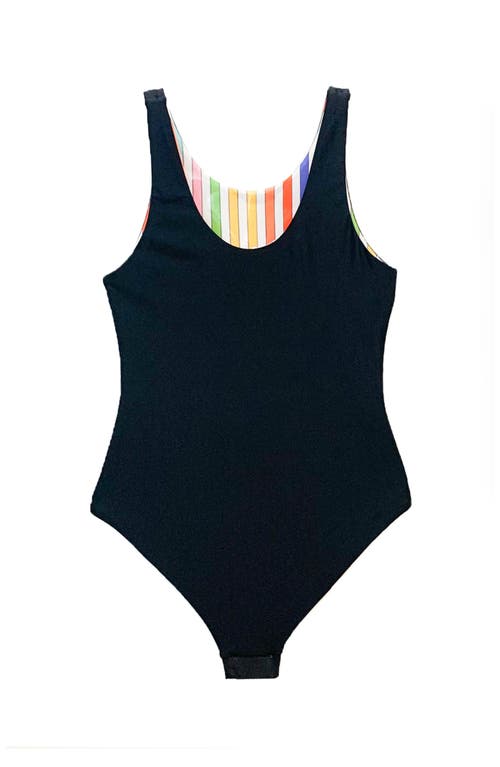 Limeapple Reversible Striped One Piece Swimsuit In Blue