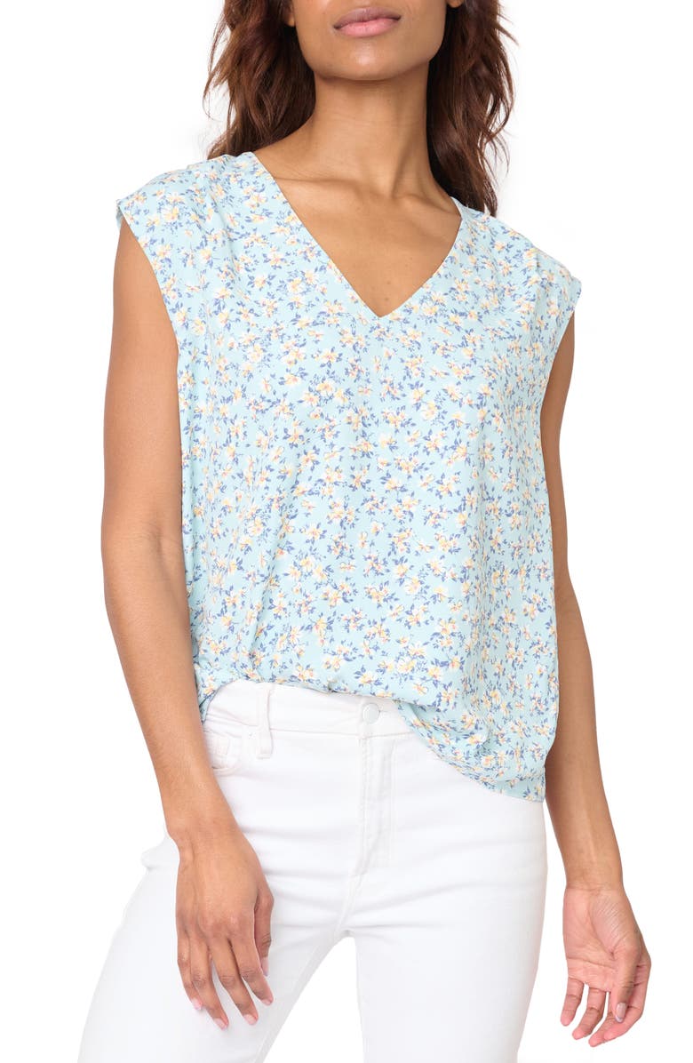 GIBSONLOOK The Favorite V-Neck Sleeveless Top, Main, color, Seaglass Blue Flower Print