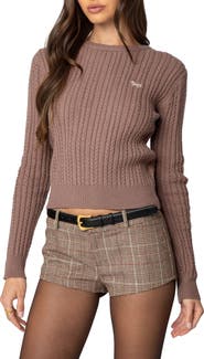 EDIKTED Beverly Bow Cable Stitch Sweater