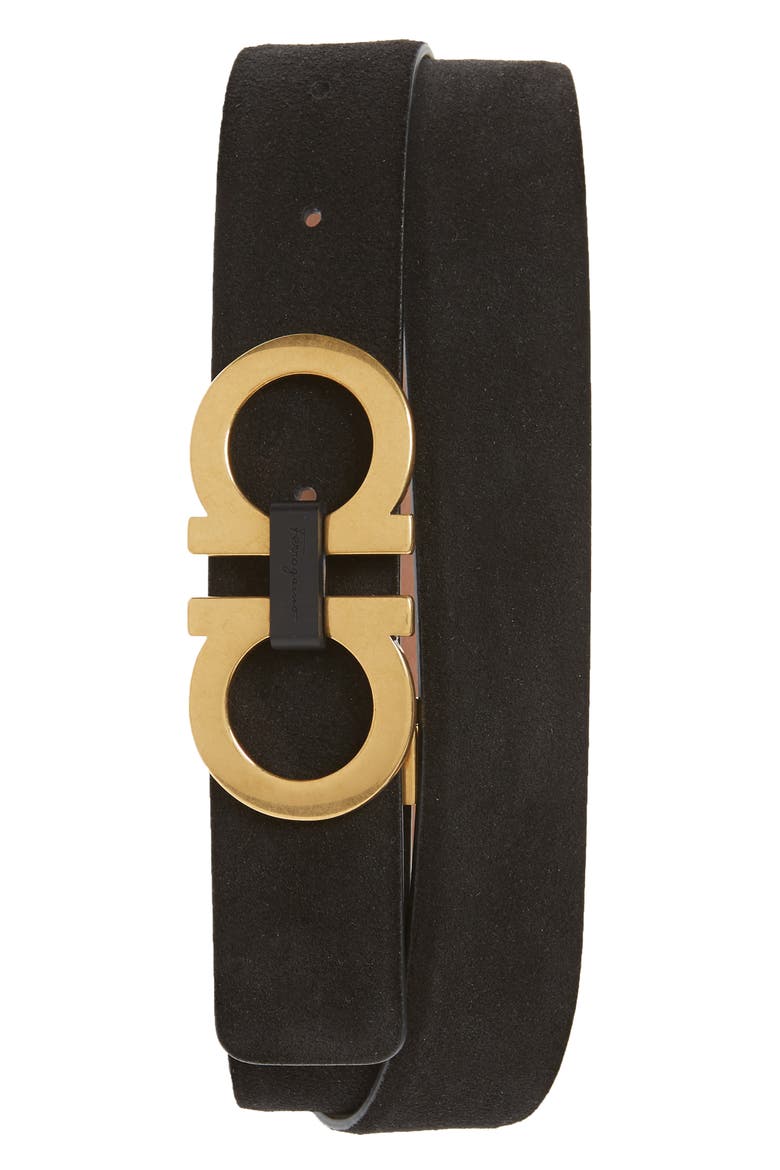 Salvatore Ferragamo Suede Leather Belt, Main, color, NERO