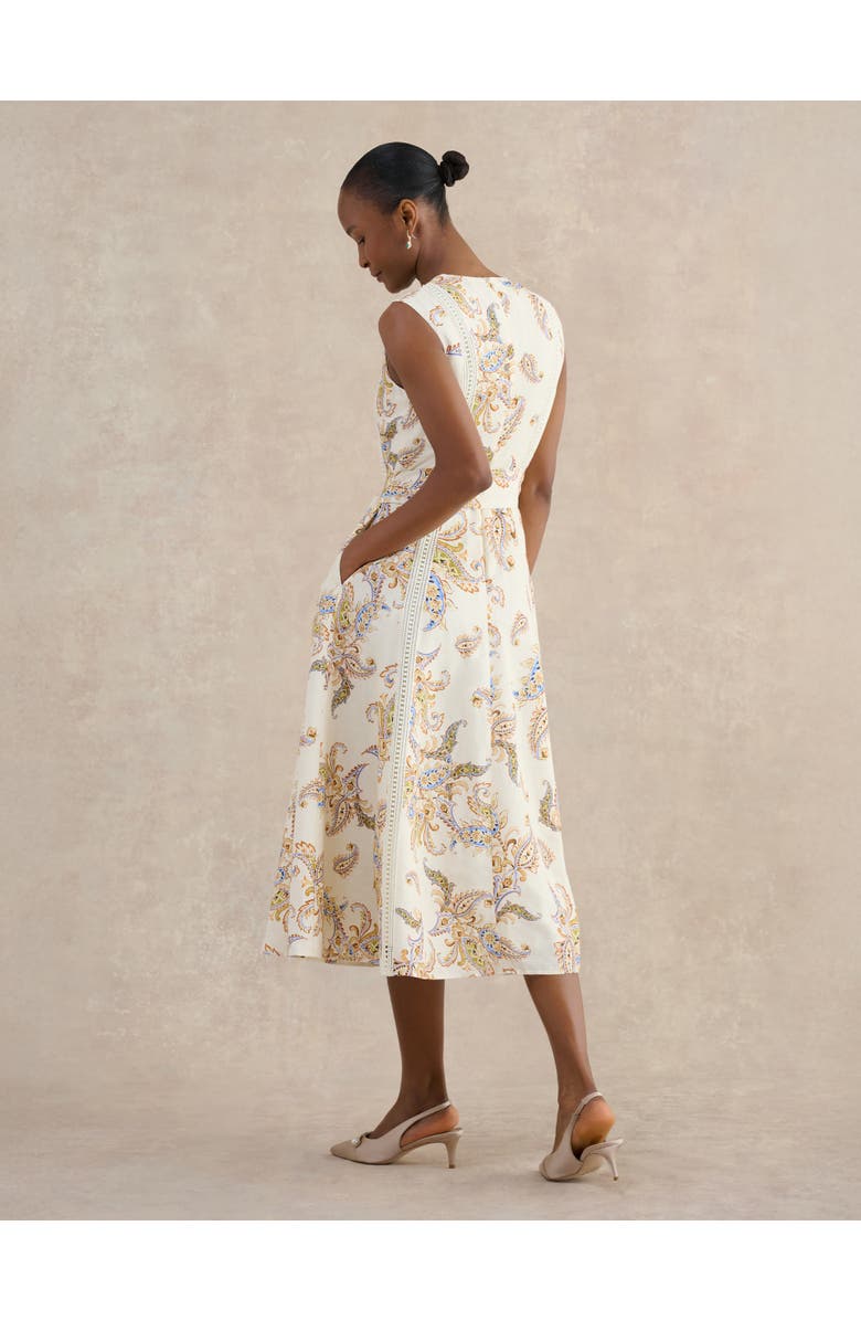HOBBS LONDON Uma Linen Blend Midi Dress, Alternate, color, Cream Multi