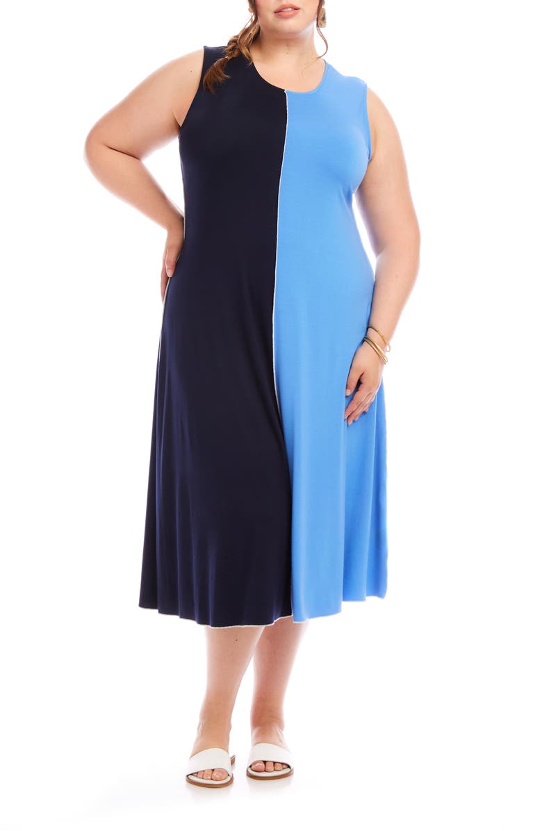 Karen Kane Colorblock Sleeveless Midi Dress, Main, color, Navy/ Blue