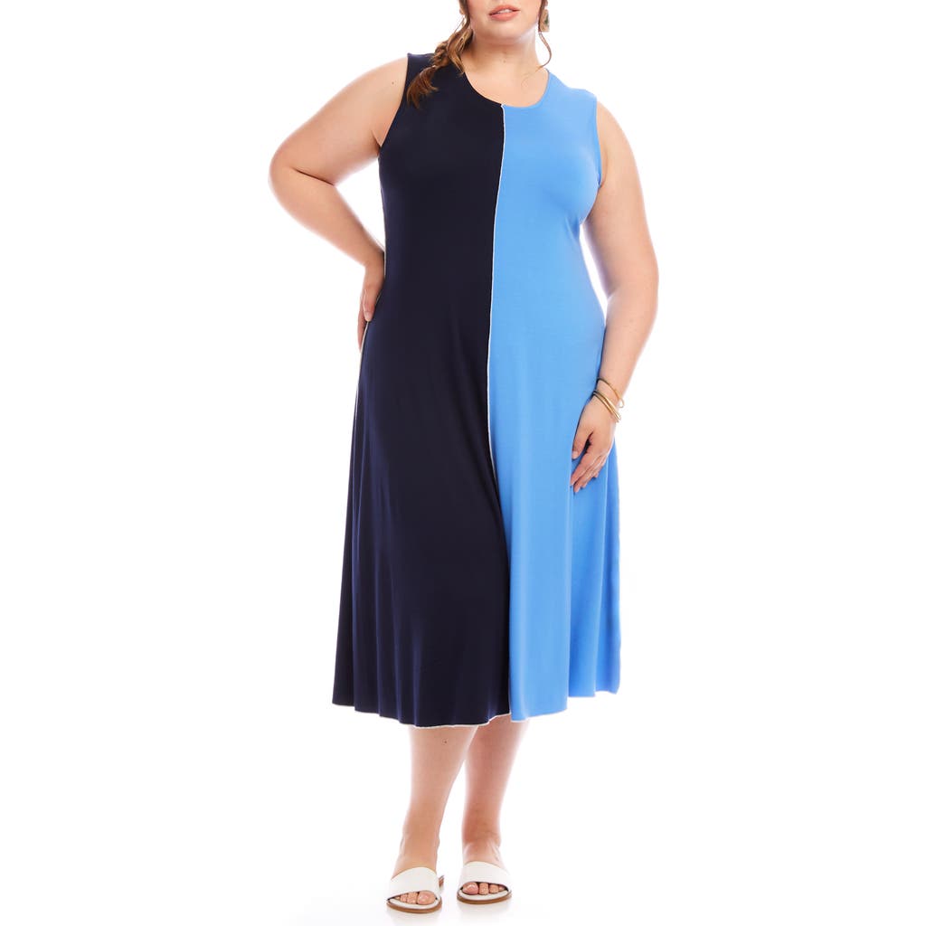 Shop Karen Kane Colorblock Sleeveless Midi Dress In Navy/blue