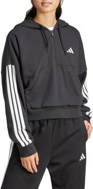 パーカー・フーディ adidas Sudadera Essentials 3-Stripes Quarter-Zip - black adidas Essentials 3-Stripes French Terry Quarter-Zip Hoodie