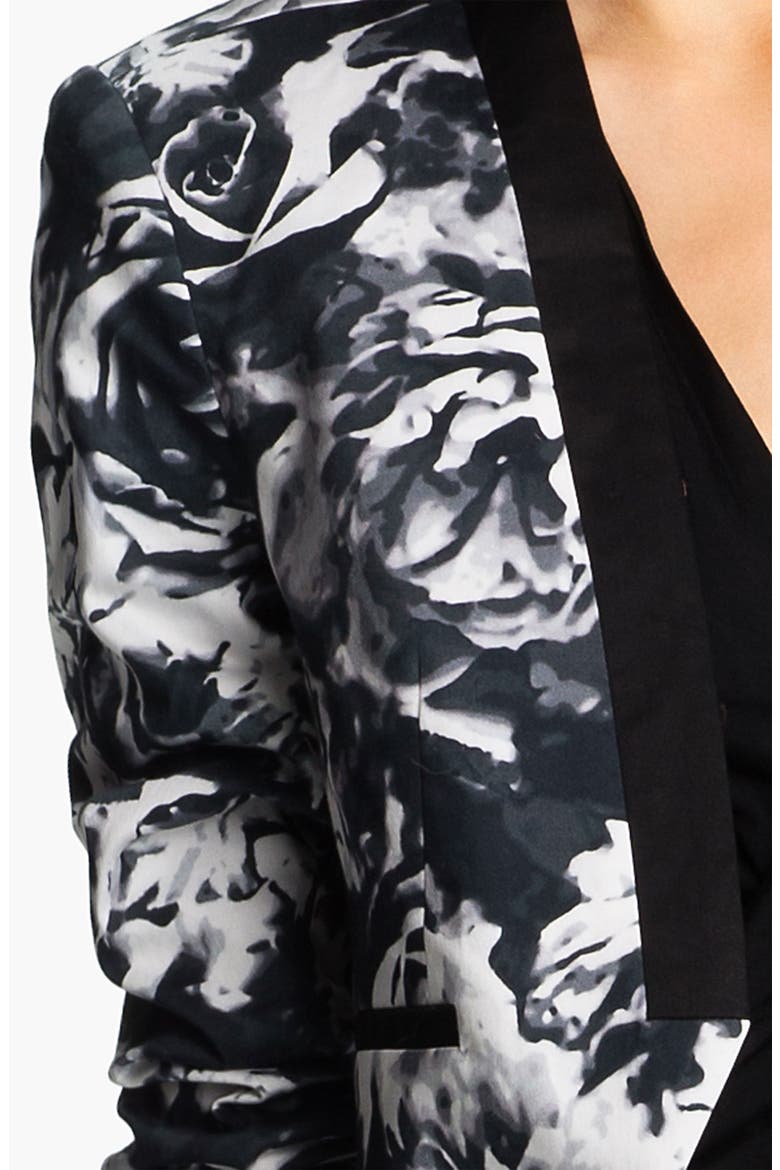 Floral Print Tuxedo Blazer, Alternate, color, BLACK/ WHITE DIGITAL PRINT
