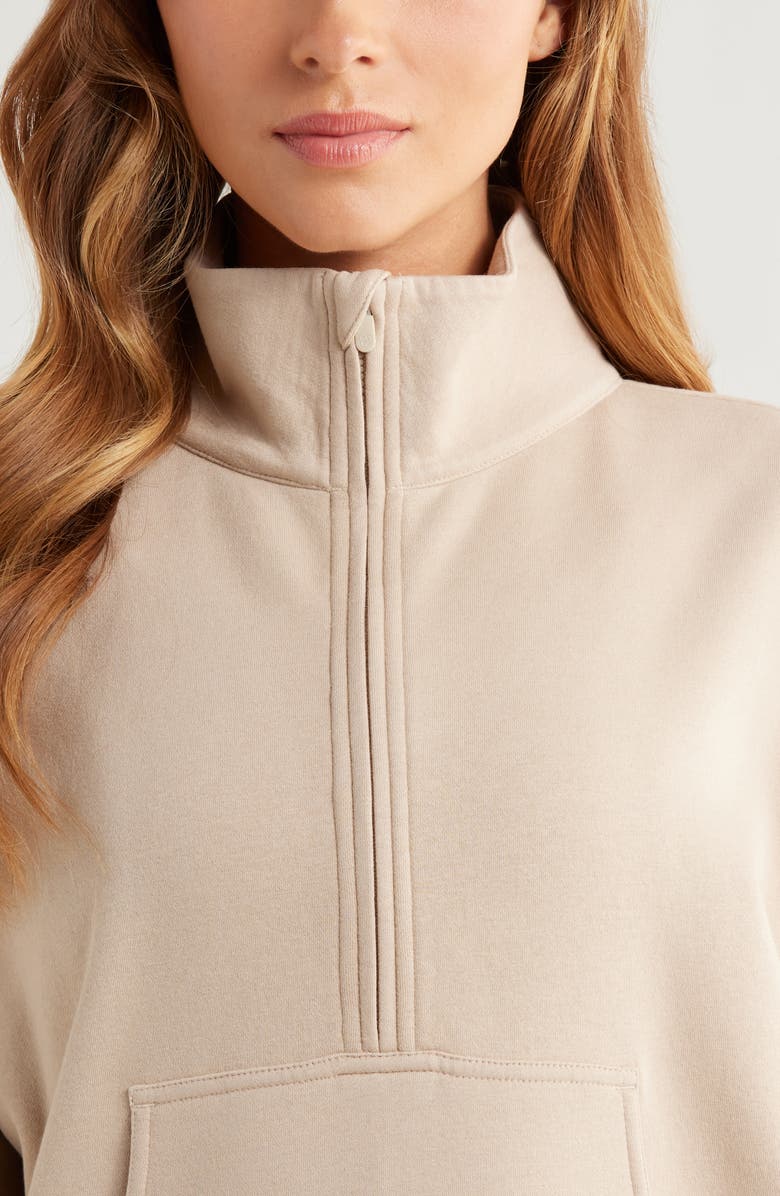 Zella Cloud Fleece Half Zip Sweatshirt, Alternate, color, Tan Oxford