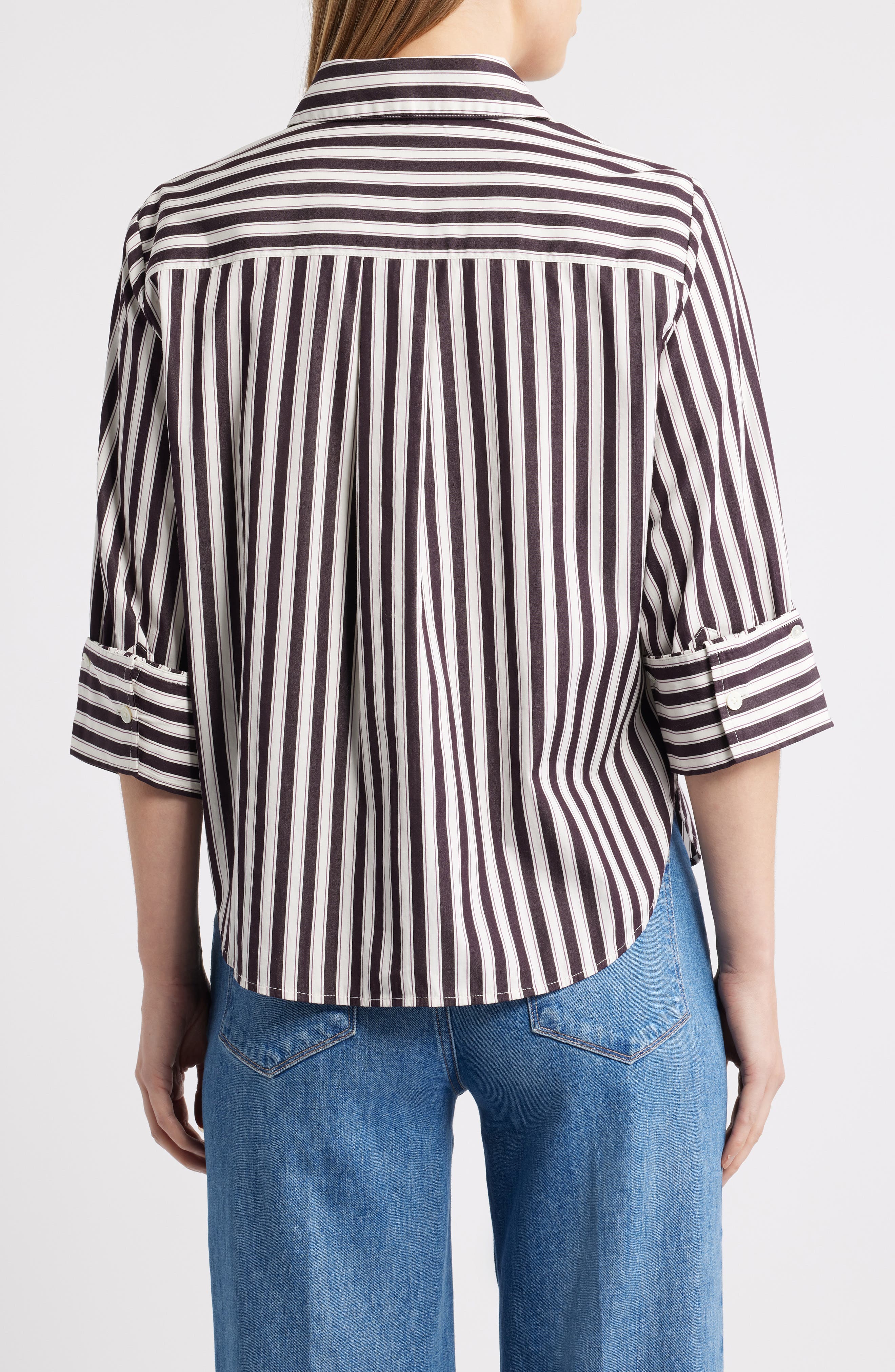 Easy Y-Neck Poplin Button-Up Shirt - image 2