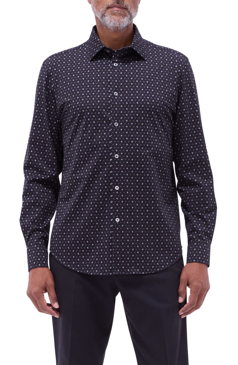 Bugatchi James OoohCotton<sup>®</sup> Floral Button-Up Shirt, Main, color, Black