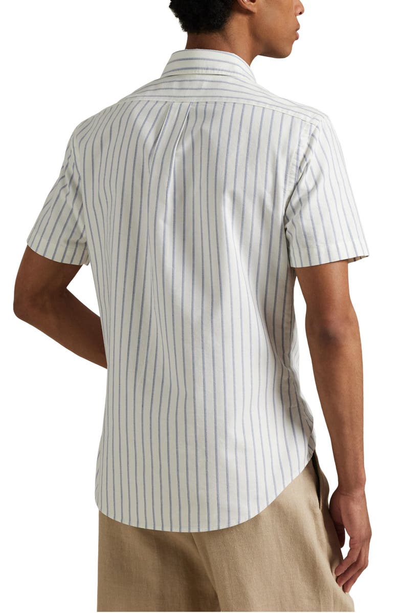 Polo Ralph Lauren Classic Fit Stripe Short Sleeve Cotton Button-Down Oxford Shirt, Alternate, color,