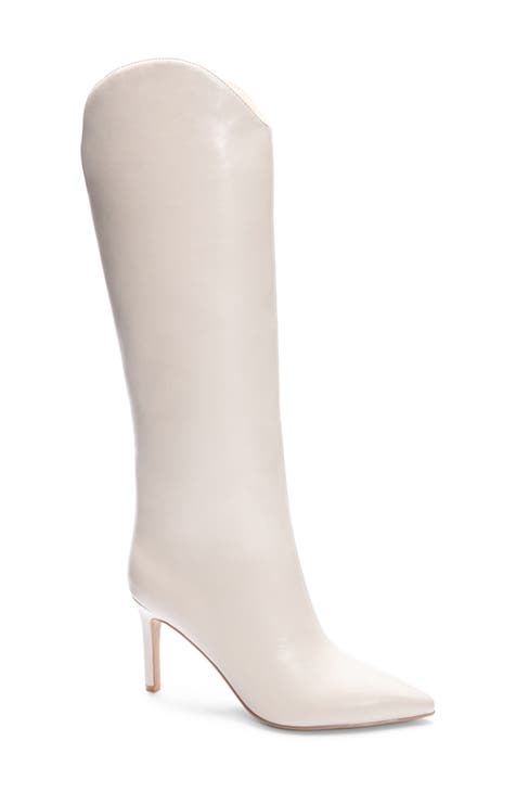 Long white leather boots best sale