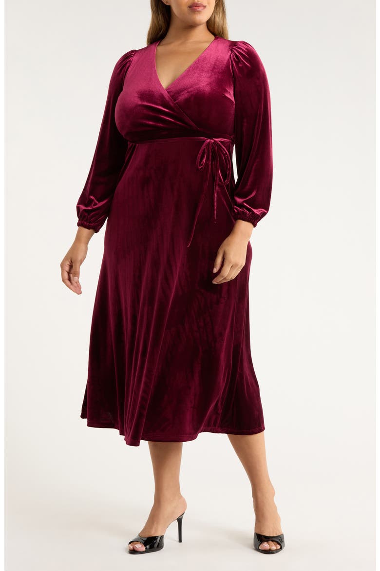 Wrap Front Long Sleeve Velvet Maxi Dress, Alternate, color, MERLOT