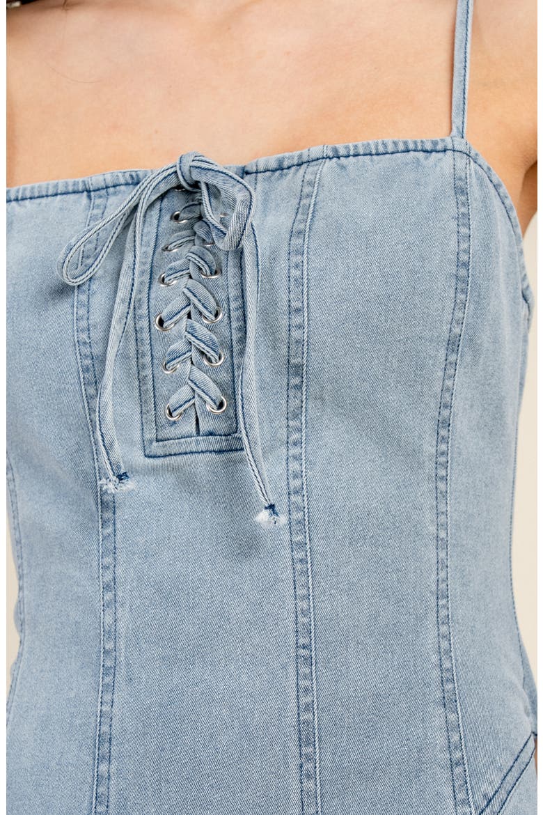 Pleated Tie Front Denim Dress, Alternate, color, LT BLUE