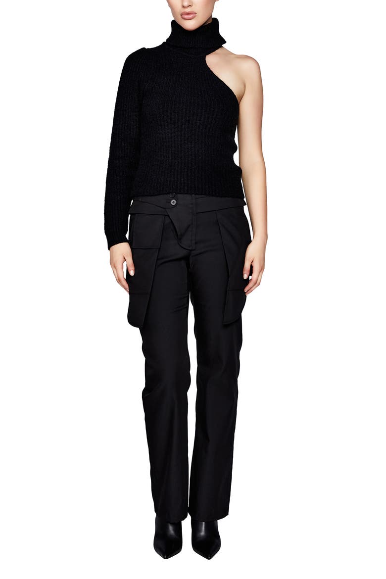 Kali One-Shoulder Turtleneck Sweater, Alternate, color, BLACK
