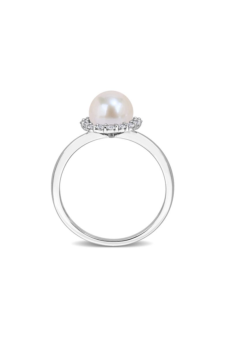 Cultured Pearl and Created White Sapphire Halo Ring, Alternate, color, WHITE